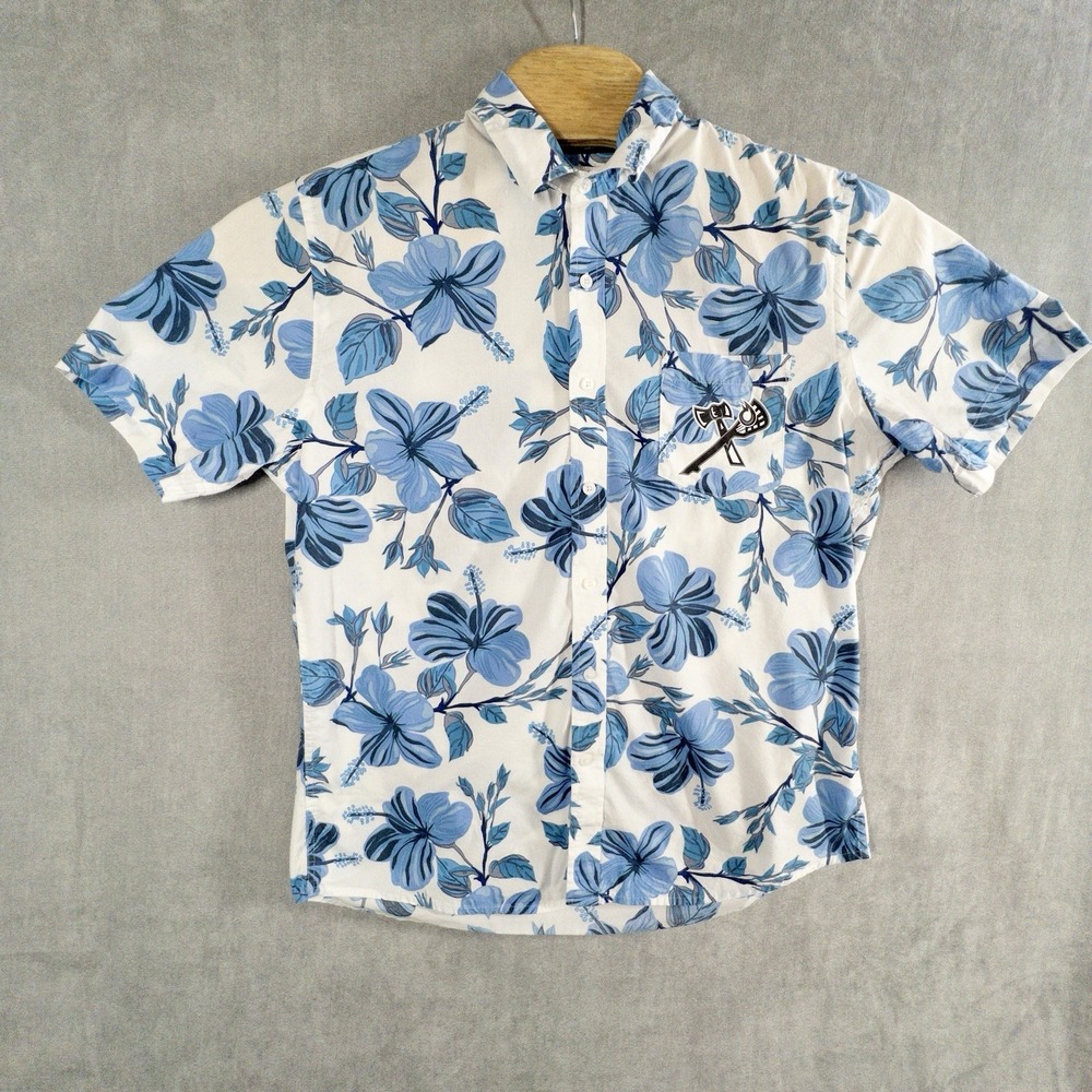 Amazon Basics Hawaiian Shirt Lacrosse Mens Large Floral Button Up Resortwear
